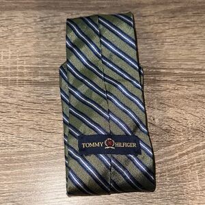 Tommy Hilfiger Olive and Navy Striped Tie